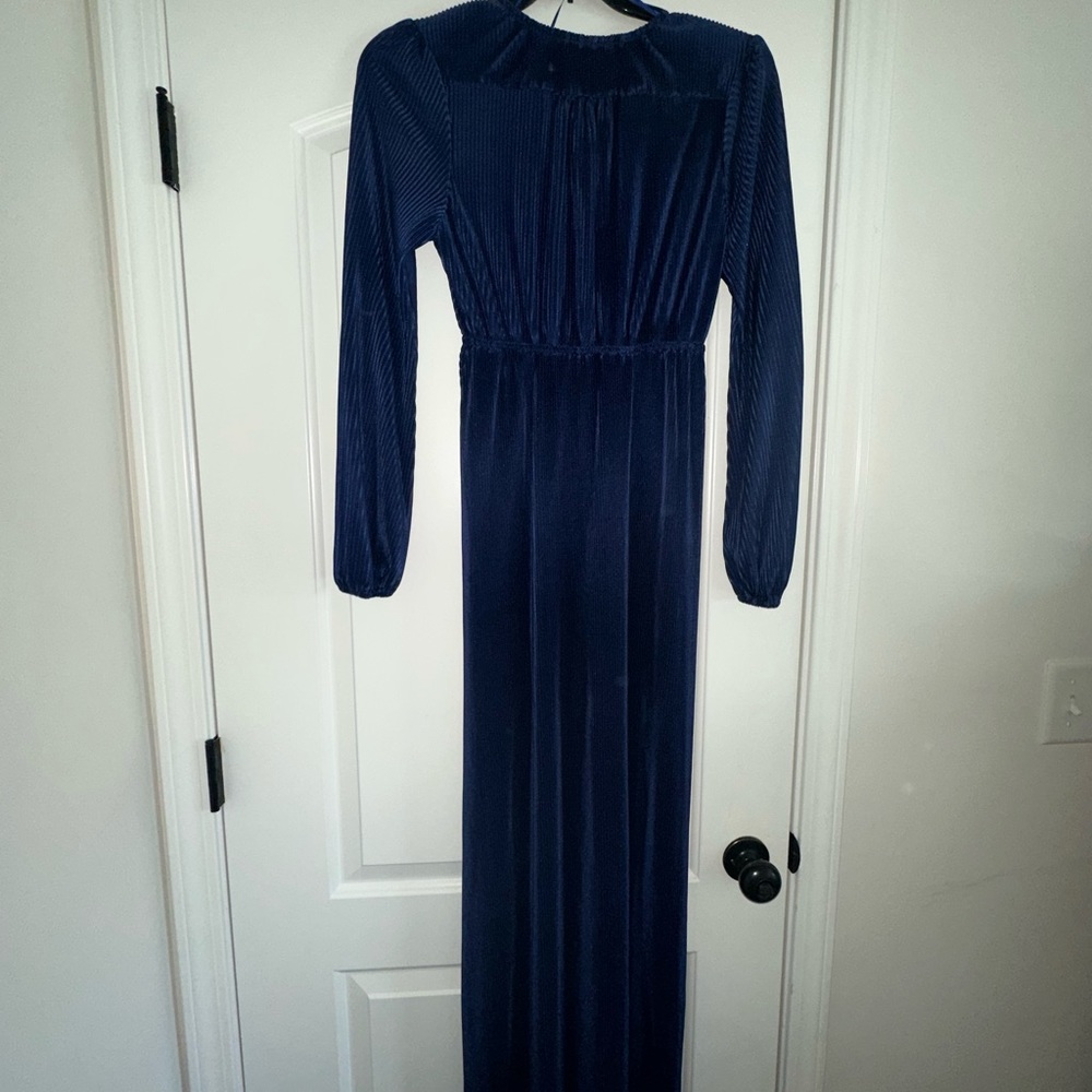 Navy Blue-Long Sleeve-Maxi Dress